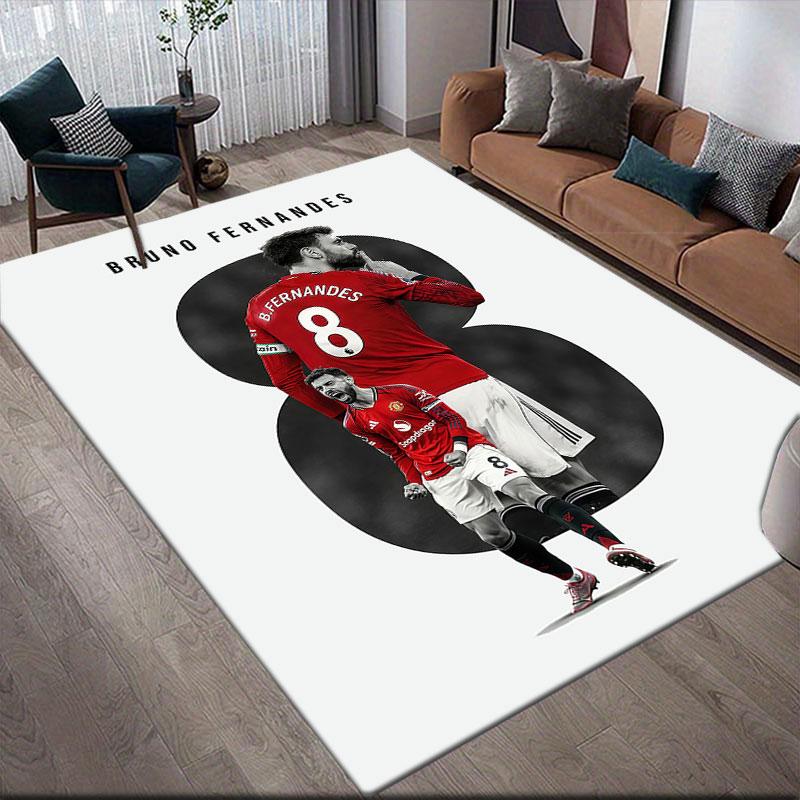 Bruno Fernandes Flannel Printed Carpet, Home Sofa Decoration for Living Room & Bedroom, Non‑Slip Play Flannel Floor Mat for Game Room