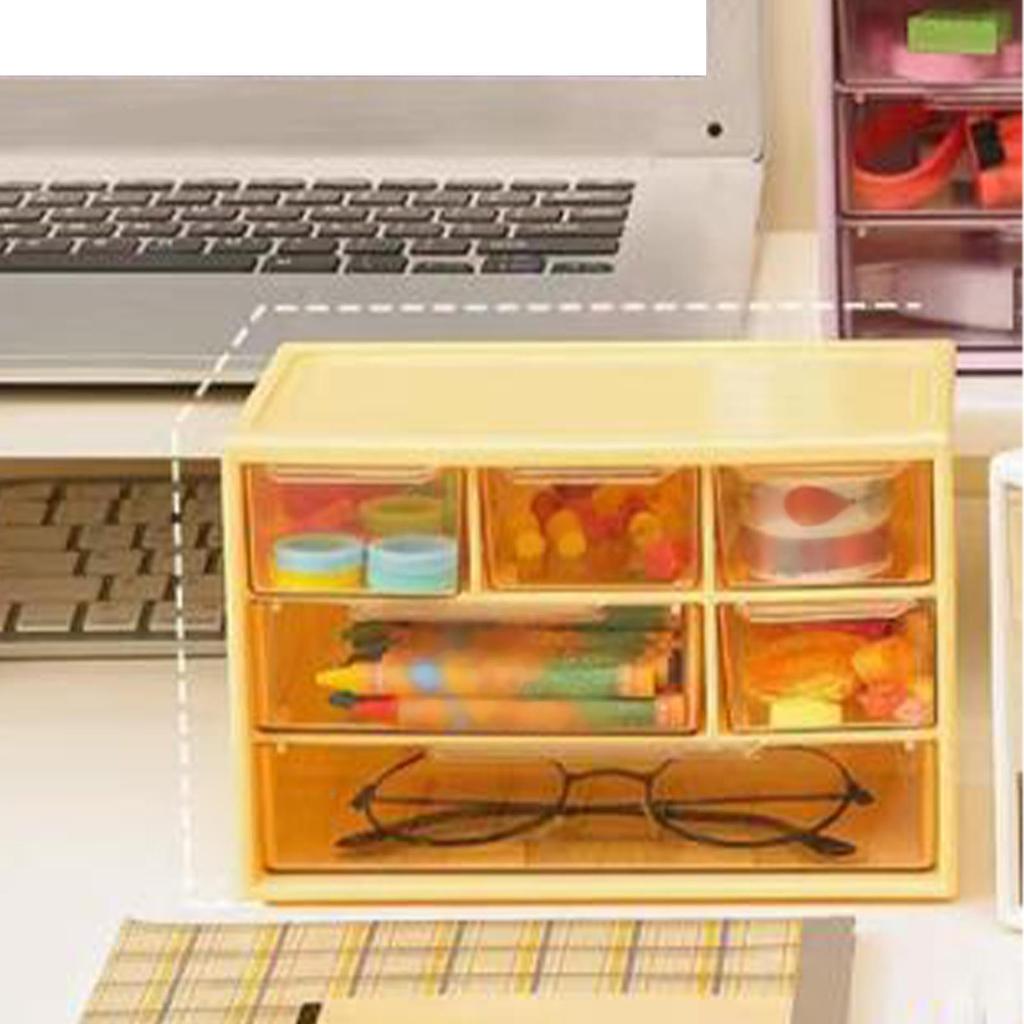 3 Layers Desktop Drawer Storage Box 6 Grids Jewelry Beauty Lens Organization Box for Small Items Yellow