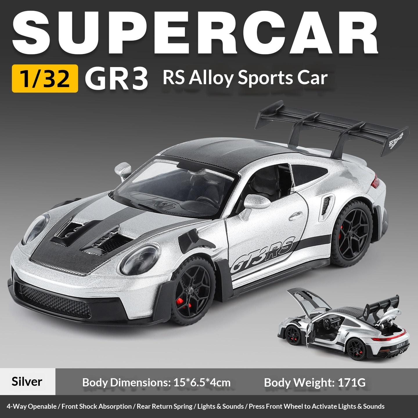 Maßstab 1/32 911-Gt3 Sportwagen Modell Sammlung Ornamente Kinder Legierung Druckguss Simulation Beleuchtung Auto Spielzeug Geschenke gray