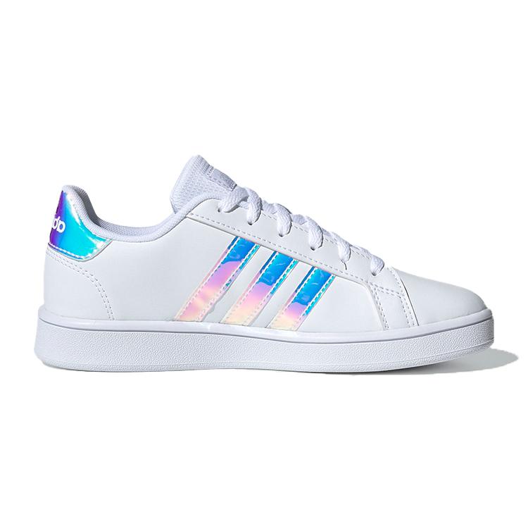 adidas Neo GRAND COURT K Leather Breathable Low Top Skateboard Shoes White Blue Kids' FW1274