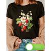 European Size Summer Flower Strawberries Print T-Shirt, Short Sleeve Crew Neck Casual Top for Summer& Spring, Women'S Clothing