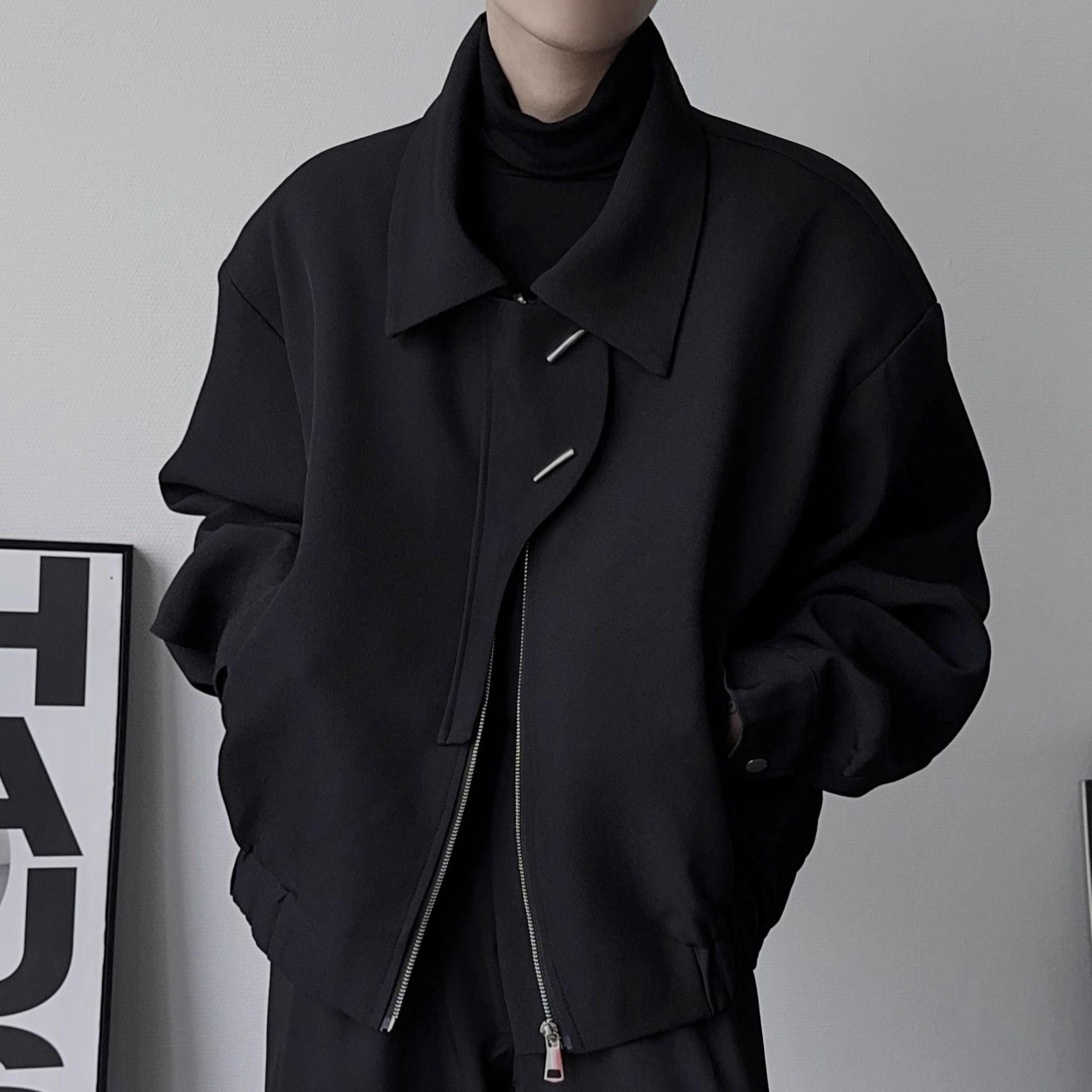 Unisex Black Hong Kong Style Long Sleeve Jacket - Simple Short Design for Spring & Autumn S