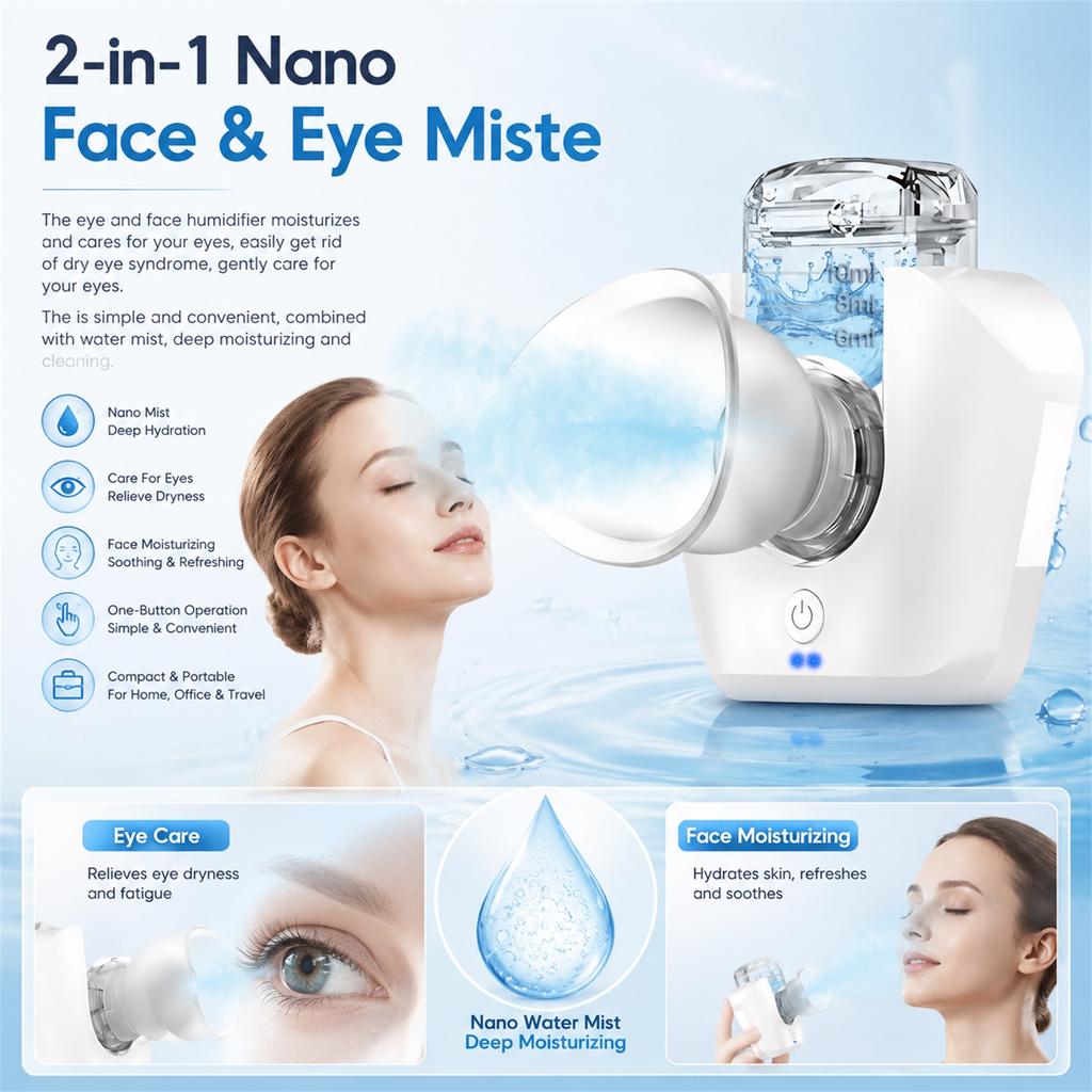 Eye Steam Device Eye Mister for Dry Eye Eye Steam Sprayer for Moisturize Eye Face Eyes Massage Humidifier for Eye Care Relieve Fatigue Promote Sleep