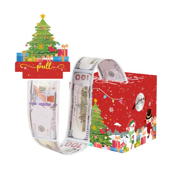 Christmas Money Box Pull-out Cash Gift Box DIY Holiday Money Gift Box with Transparent Bags Christmas Money Holder Pull Box for Kids Adults