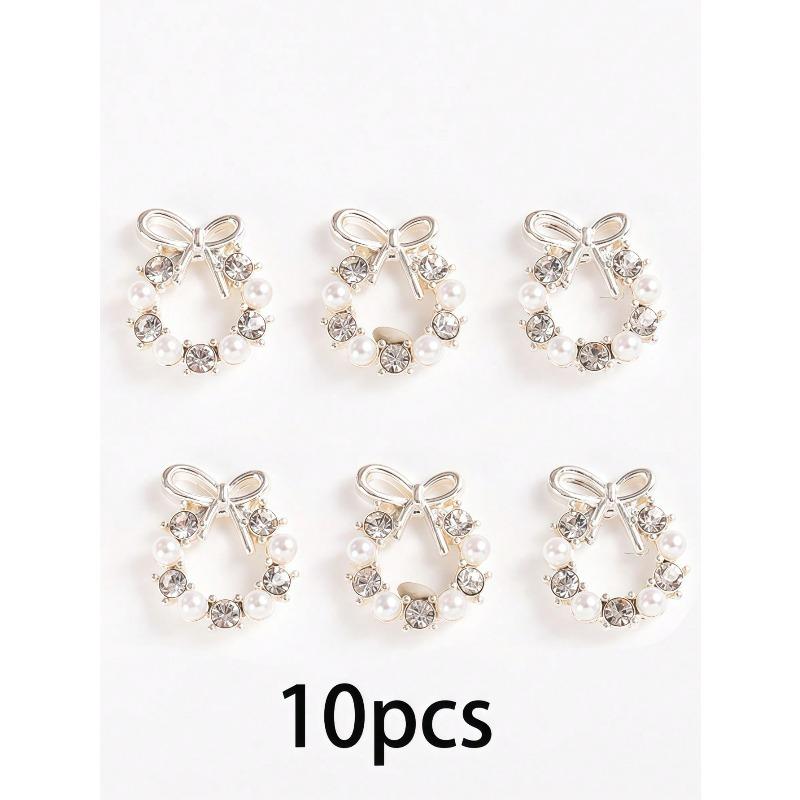 3D Christmas Gold Silver Bow Wreath Nail Art Decoration Japanese Korean Style Alloy Wreath Nail Charms Metal Nail Accessories Silver 10pcs