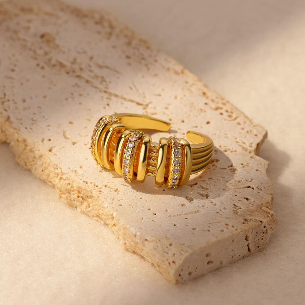 Stainless Steel Elegant Zircon Rings For Women Gold Color Wedding Couple Ring Aesthetic Jewelry Accessories Gift Anillos Mujer