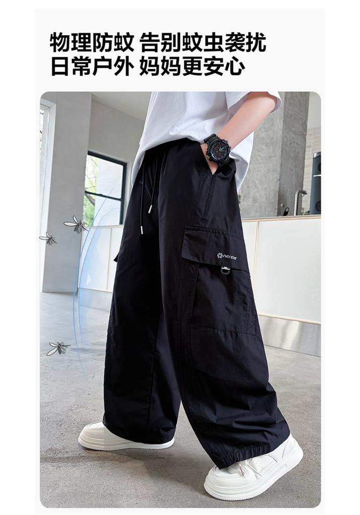 Boys' pants, work pants, children's mid to large children's 2026 new style, boys' straight leg wide leg casual pants, summer thin version