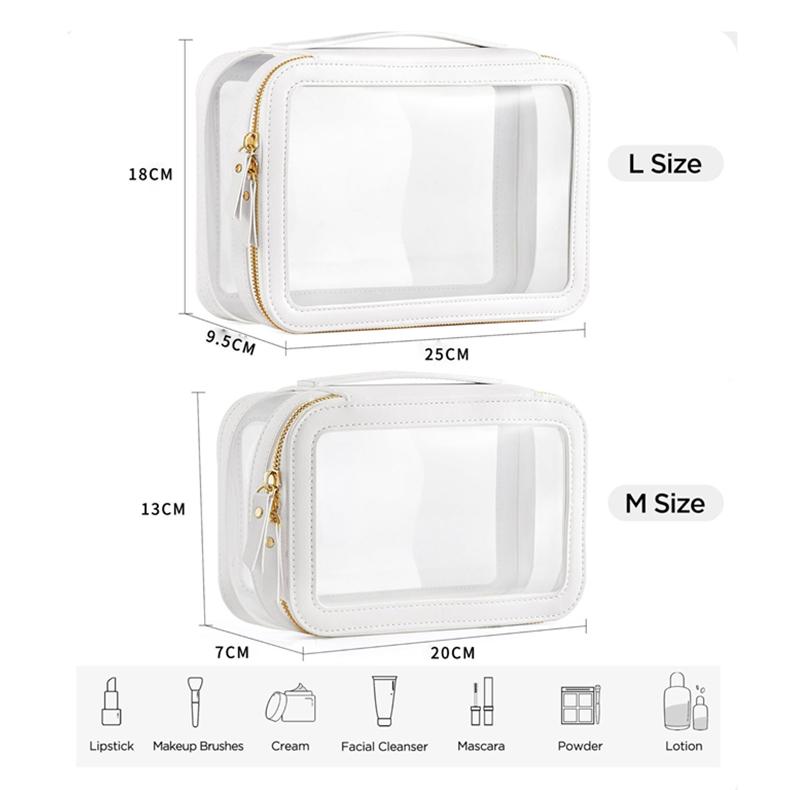 Fashion Custom Eco-Friendly Large PVC Leather Cosmetic Bag Portable Travel Water-proof for Pouch Clear Makeup Storage