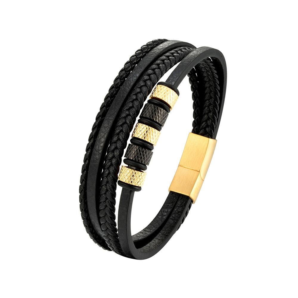 2026 Black Leather Woven Bracelet Men's Multi-layer Beaded Bracelet Men's Gift