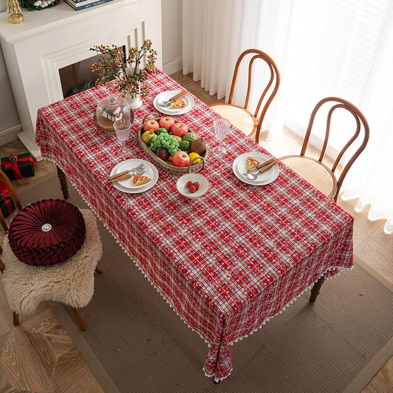 Christmas Print Linen Tablecloth Rectangular Dining Table Cover Holiday Decor Tea Table Cloth