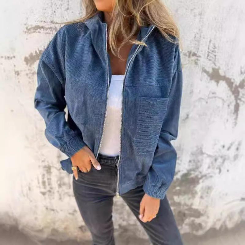 Women S Solid Corduroy Loose Fit Long Sleeve Jacket