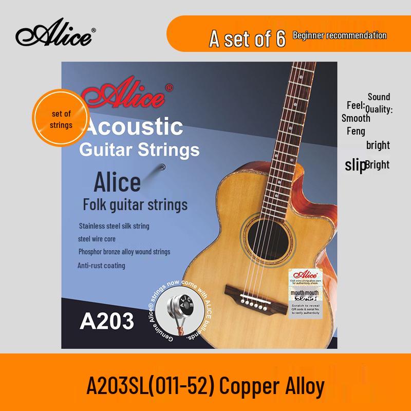 Alice Folk Guitar Strings Set: 6 Rust-Proof Steel Core Strings for Acoustic Guitars