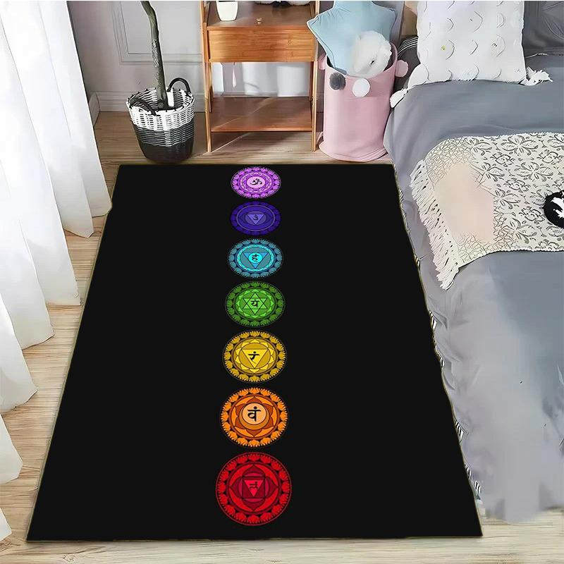 Rainbow 7 Chakra Mandala Bohemia Area Rug,Carpet Rug for Living Room Bedroom Sofa Doormat Decor,Yoga Soft Non-slip Floor Rugs