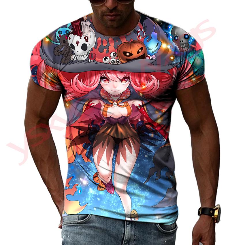 Japanese Cartoon Anime Magic Sexy Witch Men and Women T-Shirt HD 3D Printing Hip Hop Harajuku Tees Round Neck Short Sleeve Tops
