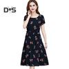Abito Estivo da Donna con Stampa Floreale Boho Manica Corta Girocollo Abito Midi Vita con Coulisse Fluido A-Line Abito da Spiaggia