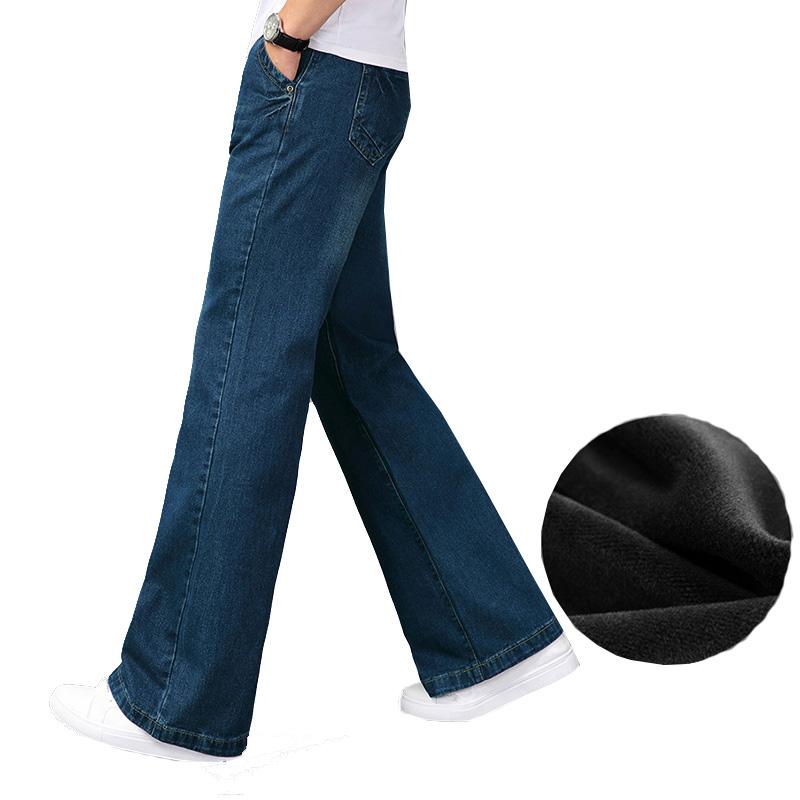 

Мужские зимние джинсы клеш с плюшевой подкладкой, мужские джинсы из денима большого размера со средней посадкой 40 синий