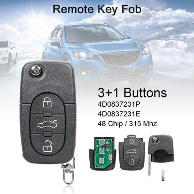 Clé Télécommande de Voiture 315Mhz 3+1 Boutons avec Puce ID48 /4D0837231P/4D0837231E Convient pour A4 / S4 / A6 / A8 / TT 1997-2005