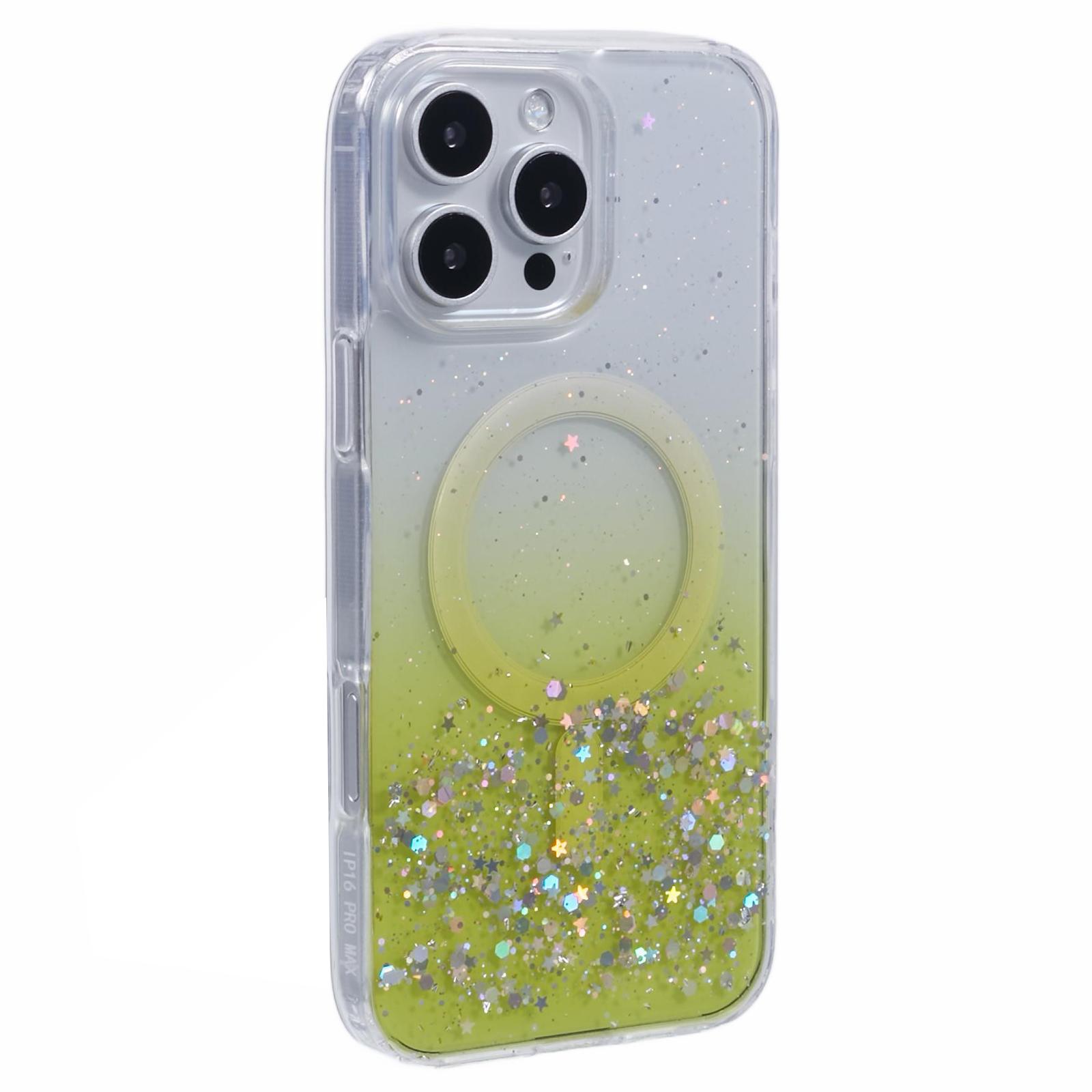 

For iPhone 16 Pro Max Case Compatible with MagSafe Sparkle Epoxy TPU+Acrylic Phone Cover Yellow