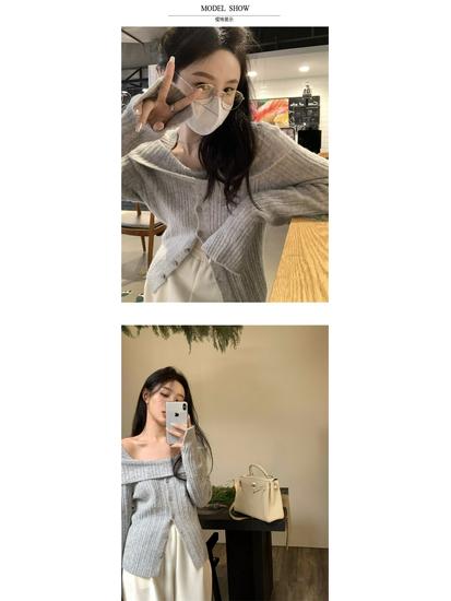 Pure & Sexy Off-Shoulder Knit Sweater for Women - Autumn/Winter Long-Sleeve Cardigan