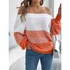 New Arrival Women's Oversized Casual Colour-Block Off-the-Shoulder Bell-Sleeve Pullover Knit Top