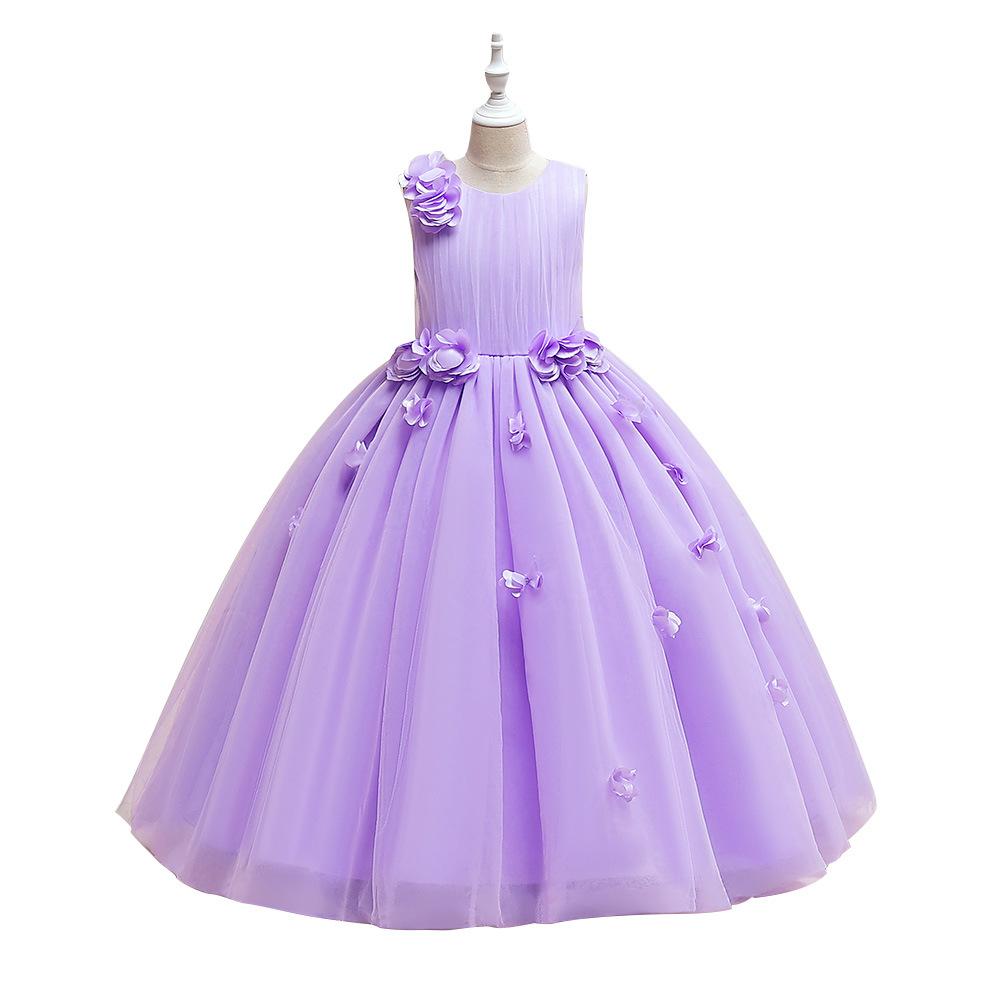 

Платье принцессы для девочек-цветочниц на свадьбу, летнее детское вечернее длинное платье с бантом для школьной вечеринки, детского Нового года 12Y фиолетовый