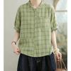 DIMANAF 2026 Plus Size Summer Women Blouse Shirts Tunic Oversize Loose Casual Cotton Lady Tops Vintage Plaid