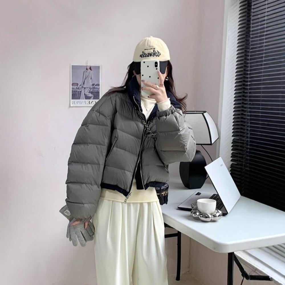 Stand-up collar cotton-padded clothes, winter warm women's clothing, contrasting short tops, new small cotton-padded jackets, cotton-padded jackets, a