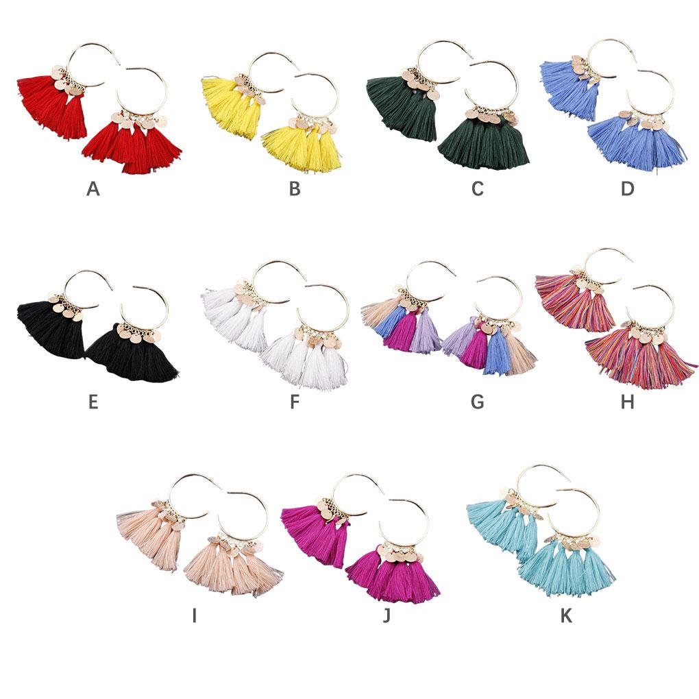 Chandelier Earrings Bohemian Sector Shape Tassel Ear Dangle Fringe Hoop Valentines Day Gift for Beach Girls Accessories