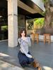 Chic Grey One-Shoulder Knit Top for Women - Sweet & Spicy Early Autumn Style, Long-Sleeve with Bowknot