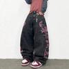 Herren Locker Geschnittene Gerade Bein Jeans Hohe Taille Lässig Streetwear Hip Hop Stil Baumwollmischung Gewaschen