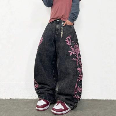 Herren Locker Geschnittene Gerade Bein Jeans Hohe Taille Lässig Streetwear Hip Hop Stil Baumwollmischung Gewaschen