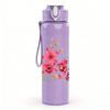 1PC Pink Wild Flower Bouquet Print 750ml Color Plastic Sports Water Bottle Leakproof Flip Straw Lid Suitable for Sports Office Home Use