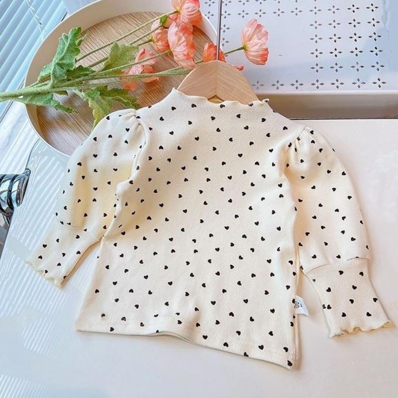 

Adorable Trendy Girls Long Sleeve Shirts with Half High Collar Puff Sleeves Ideal for Playtime and School Days in Spring Autumn 140 бежевий