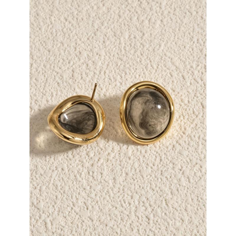 Exaggerated Gradient Retro Luxury Geometric Resin Hoop Earrings Stainless Steel Stud Earrings For Women