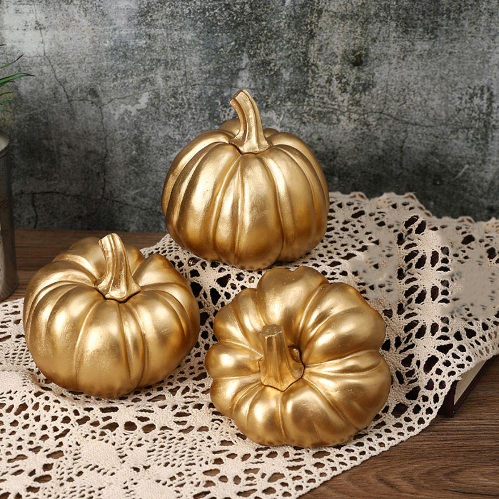 Retro Pumpkin Statue Resin Miniature Figurine Sculpture Micro Landscape Pumpkin Ornament  Autumn