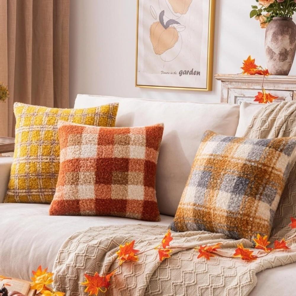 18x18 Inch Plushie Pillow Covers Plaid Pattern Cushion Cover Stylish Throw Pillow Case  Home Decor
