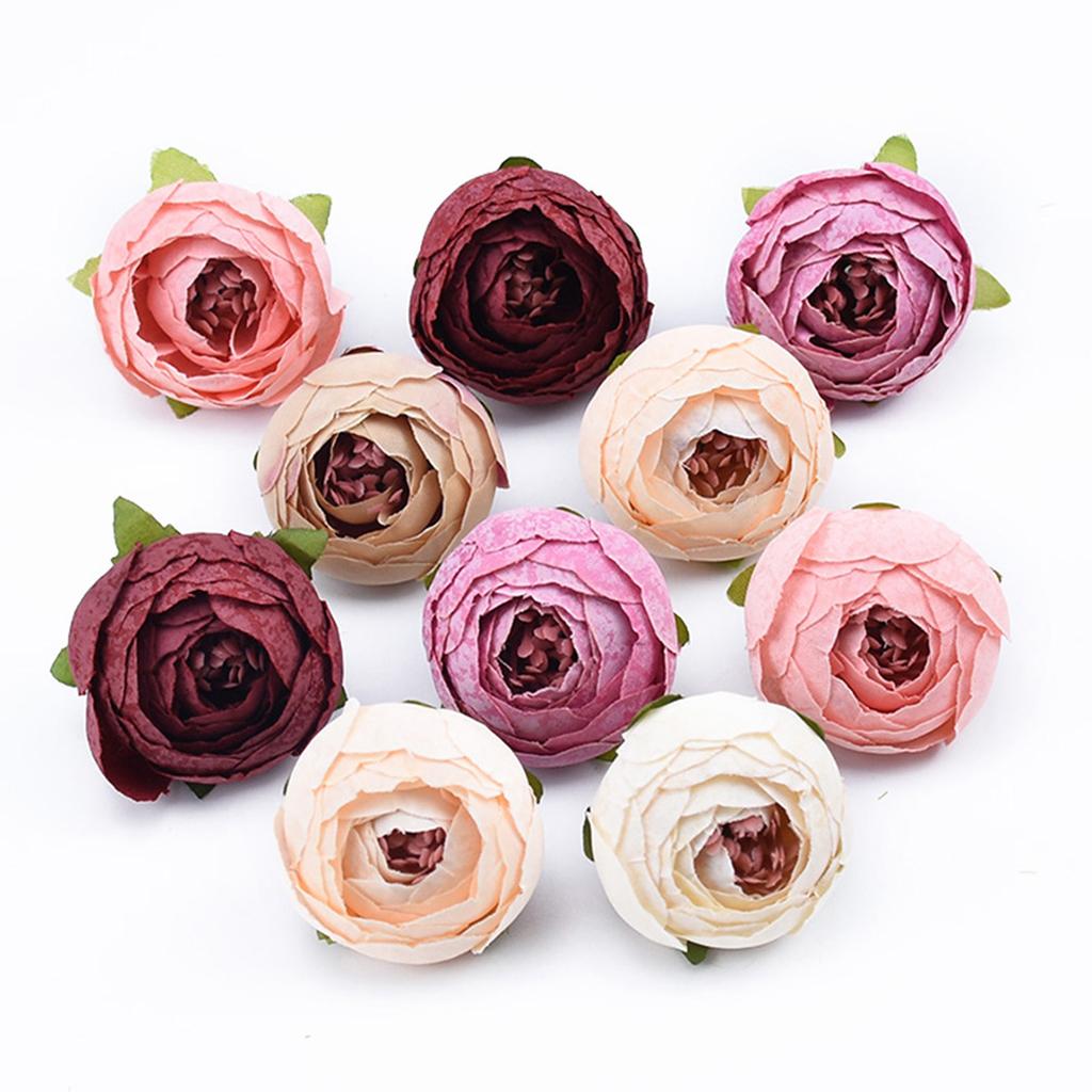 100PCS Silk Tea Roses Bud Artificial Flowers Diy Gifts Candy Box Christmas Decorations Home Garden Wedding Holiday Supplies