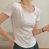 Women's Summer Short-sleeved Irregular Arc Slim Thin U-neck Cotton T-shirt