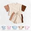 New Summer Cotton Toddler Short Sleeve T Shirt And Shorts Set Baby Boys Girls Clothes Stitching Color Casual Tops Outfits 2PCS