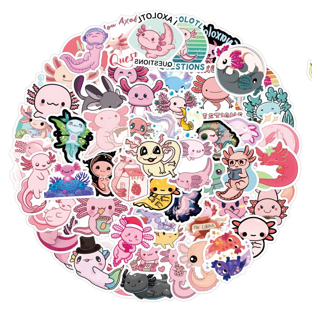 55/110 Naklejki Doodles Kreskówkowe Salamandra Meksykańska Aksolotl Zwierzę Walizka Gitara Naklejki DIY