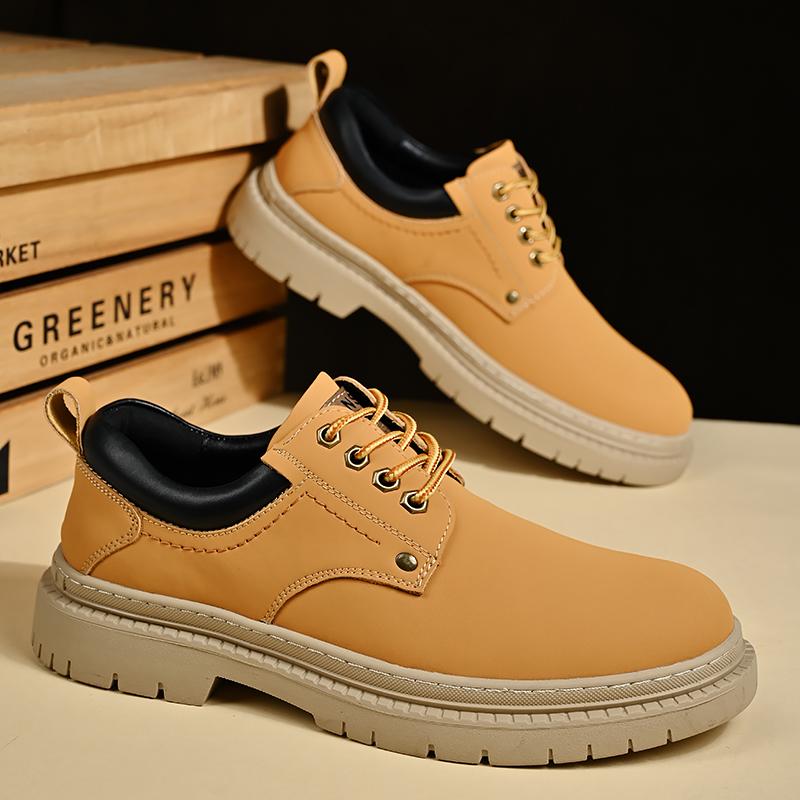 

Men s low cut walking shoes, casual leather shoes, thick soled big toe workwear shoes 38 коричневый