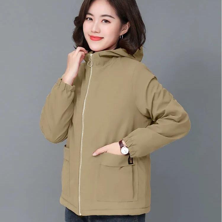Women's Fleece Jacket Autumn Winter Short Thick Warm Zipper Jacket Loose Women's Hooded Coat Plus Size