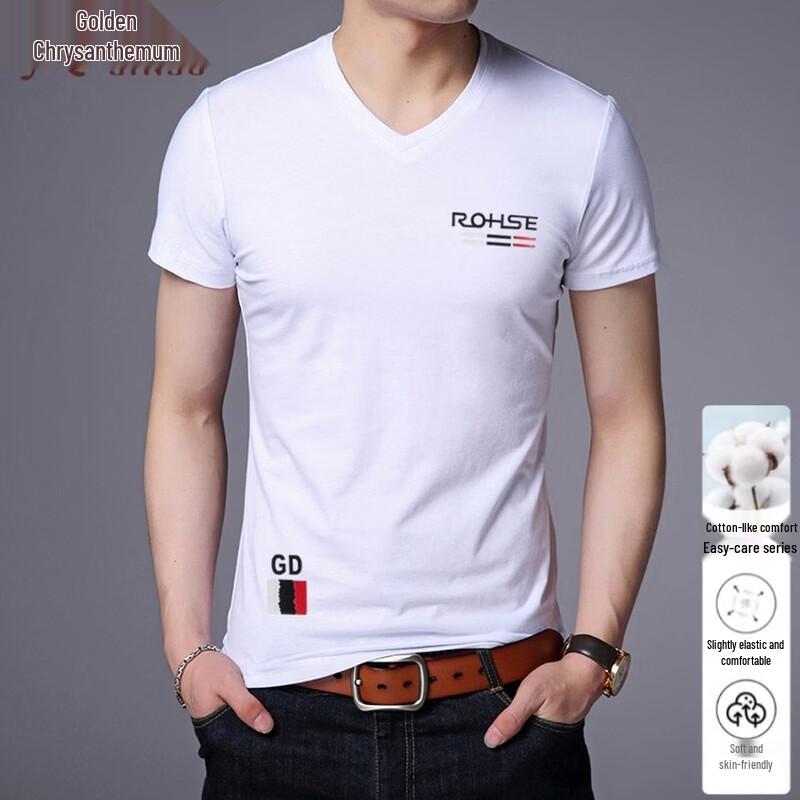 Men s Casual V-Neck Cotton Blend Short Sleeve T-Shirt 4XL