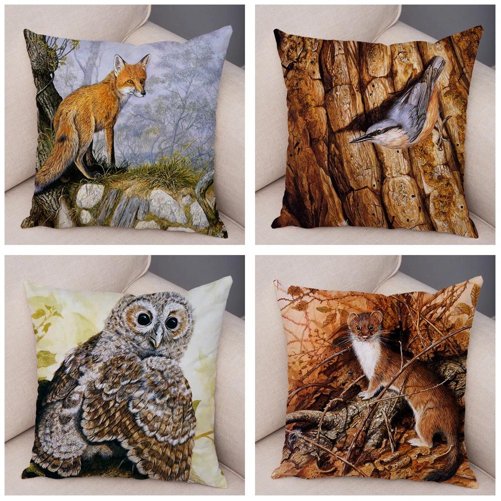 Home Decoration Kids Room Sofa Cartoon Animal Pillow Cover Color Fox Bird Squirrel Cushion Cover 45x45cm