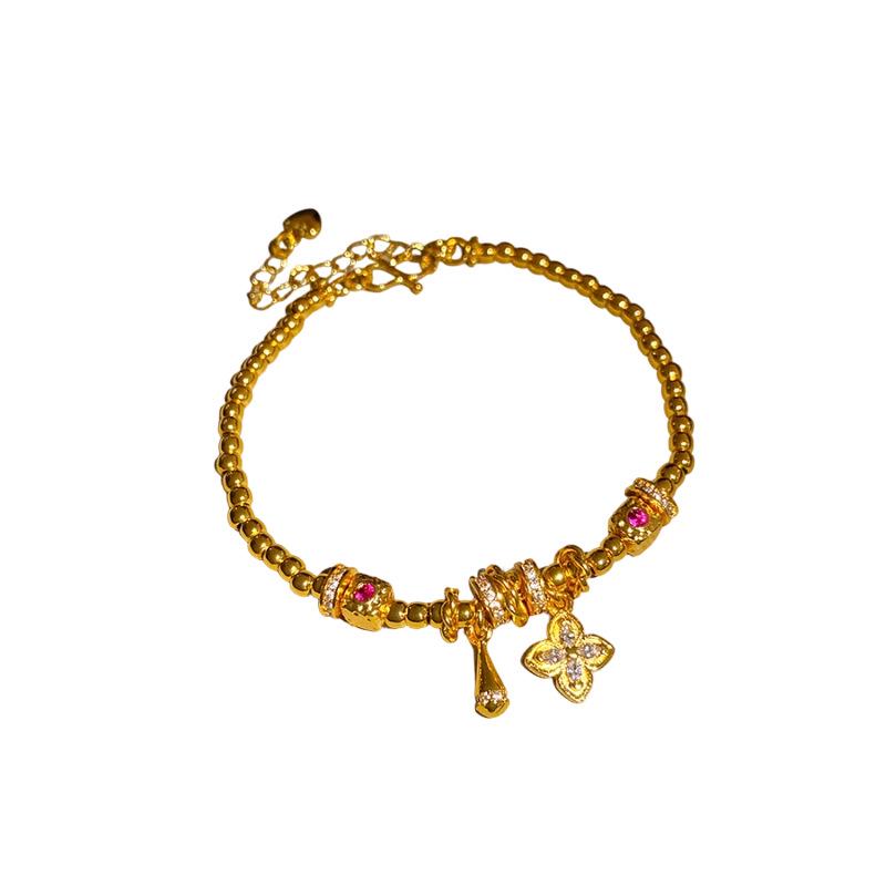 24K Gold-Plated Beaded Flower Bracelet: Luxurious Retro Court Style Jewelry