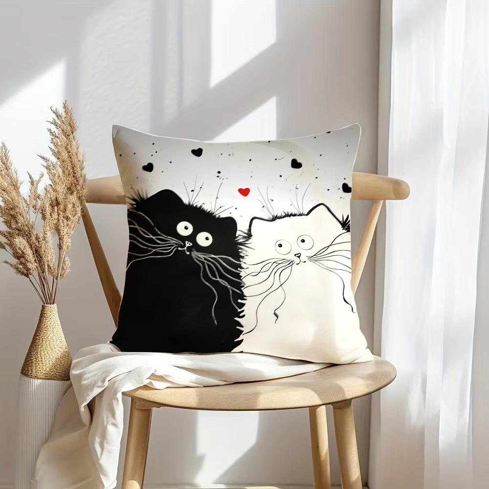 Cute Cat Cartoon Cushion Cover Soft Plush Throw Pillow Cover | Double-Sided Decorative Cushion Case | Sofa Bedroom Home Decor
