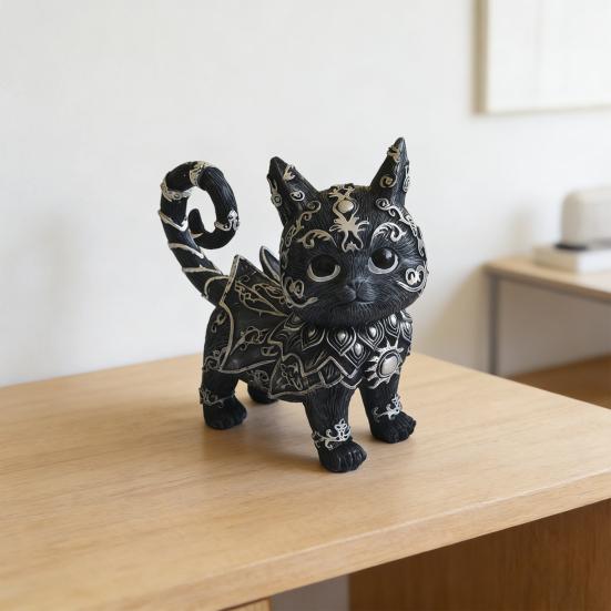 Mysterious Black Cat Statue Small Resin Cat Figurine Decorative Gothic Animal Sculpture for Home Office Desk Wine Cabinet Shelf Decor