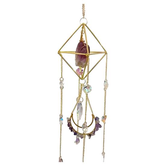 Faux Crystal Prisms Suncatcher, Natural Stone Window Hanging Ornament, Wind Chime Rainbow Maker Pendant for Home Garden Porch I