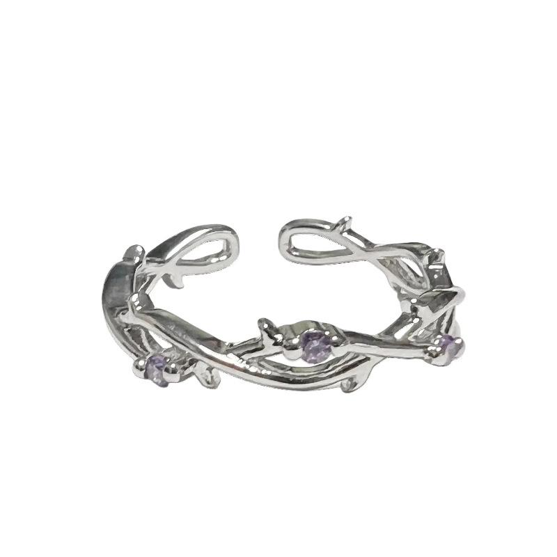 Thorns Series Colored Zir*****Pen Ring Women'S Volleyball Diamond Exquisite Flower Branch Winding Simple Index Finger Ring