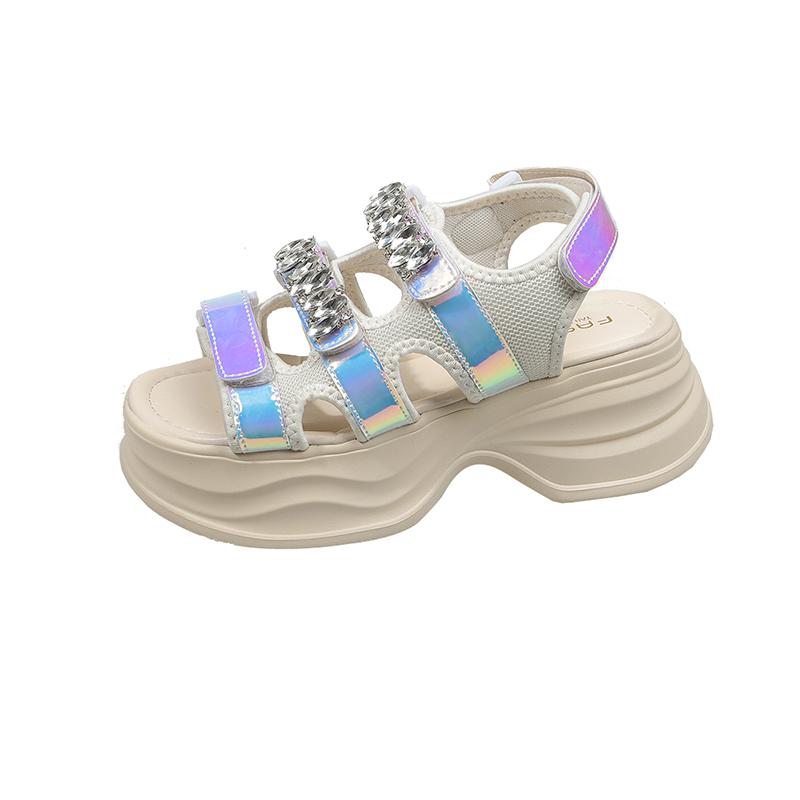 

Fashion Women Summer Platform Bling Sandals Breathable Wedges 9CM High Heels Ladies Crystal Beach Slippers Chunky Shoes Sandalias Mujer 40